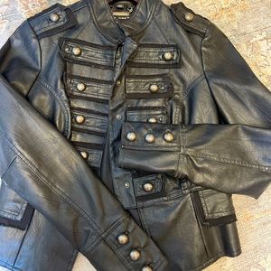 Vegan leather jacket with interesting details.